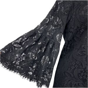 CeCe Cynthia Steffe Black Lace Floral Shift Dress 3/4 Bell Sleeves, Sz 6